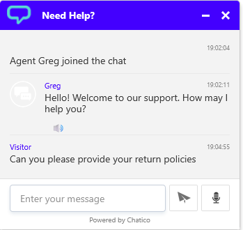 Visitor live chat widget conversation view